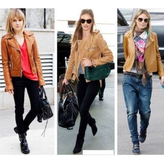 Beige leather hot sale jacket outfit